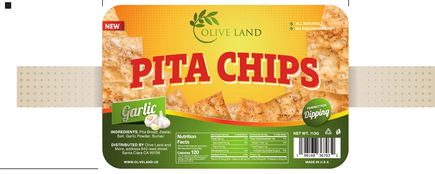 Olive Land — Pita Chips Packaging Artwork